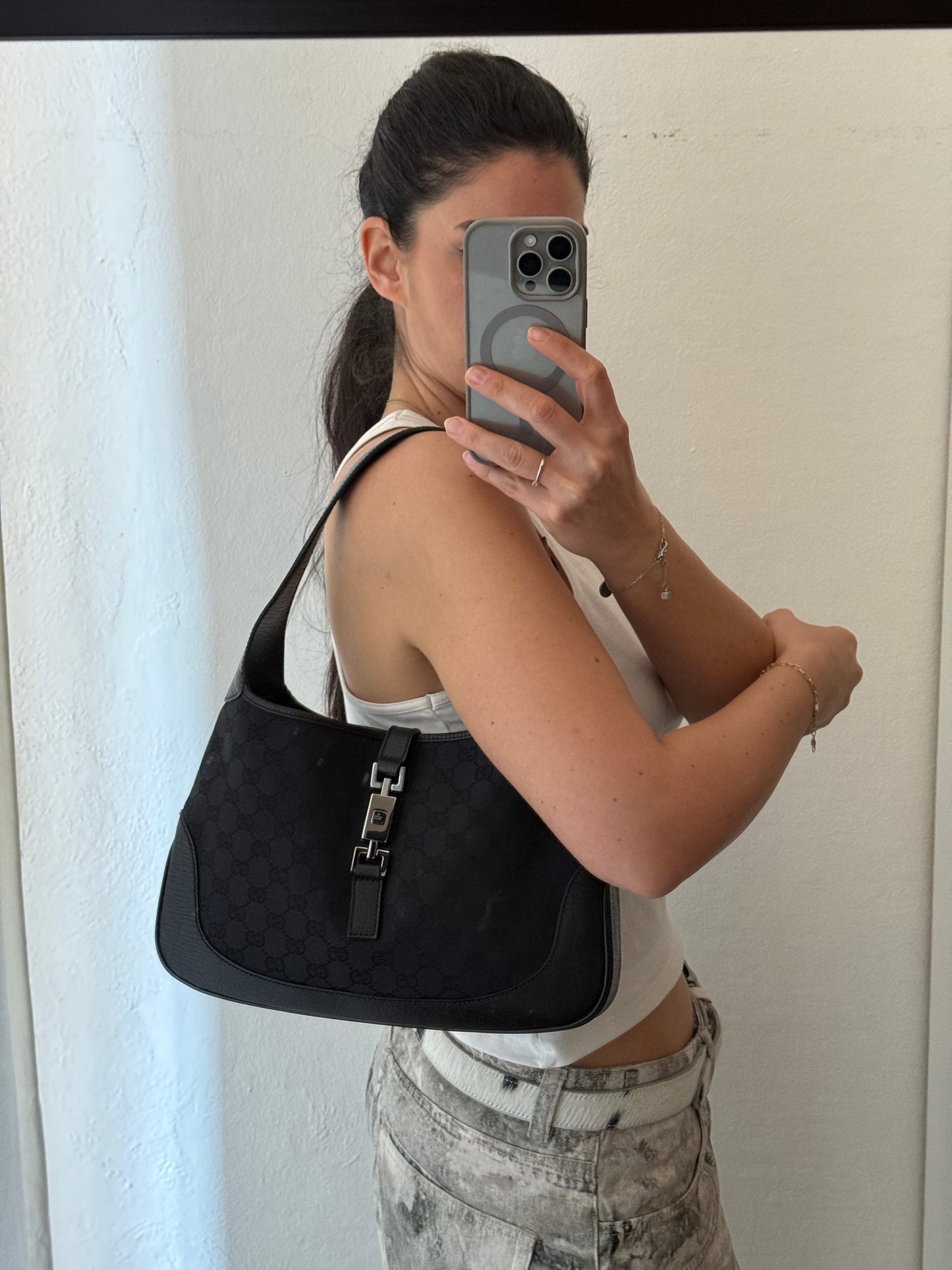 Gucci Jackie monogram nero hardware argento era Tom Ford ottime condizioni