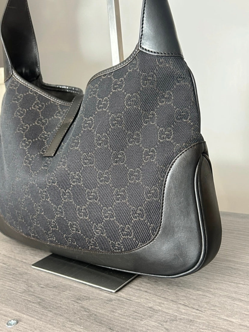 Gucci Jackie black denim brown monogram