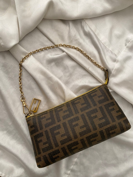 Fendi pochette monogram zucca tabacco e giallo