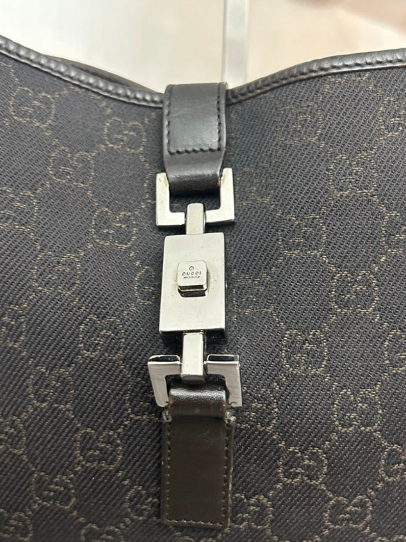 Gucci Jackie black denim brown monogram