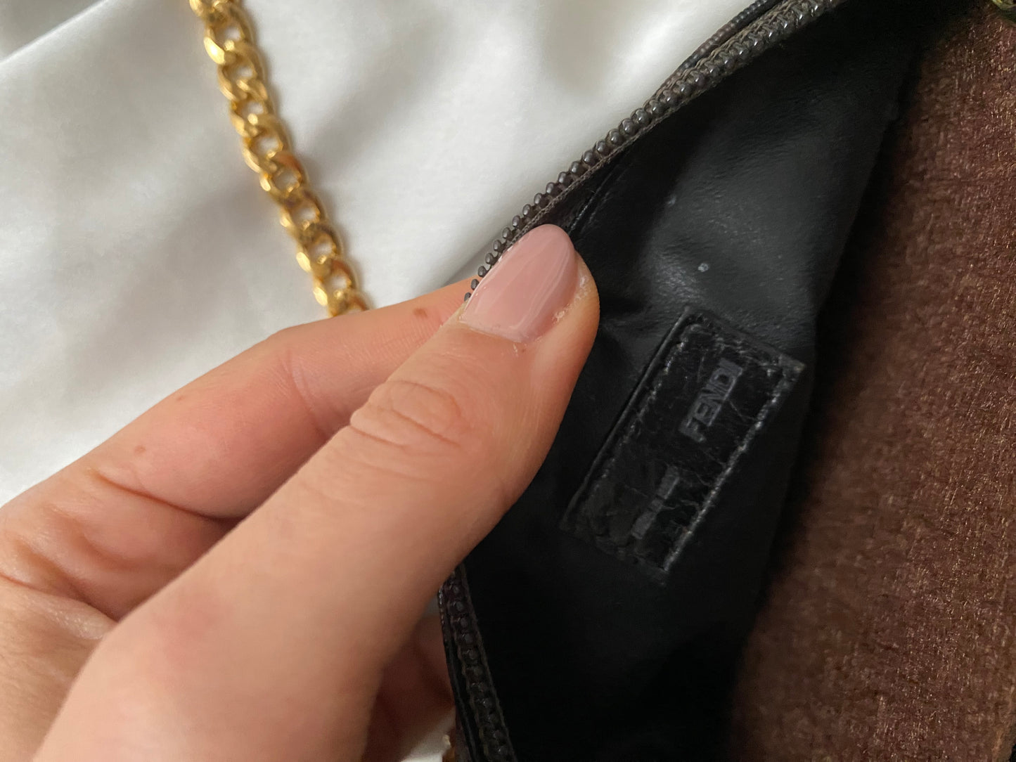 Fendi mini clutch bag zucchini monogram brown