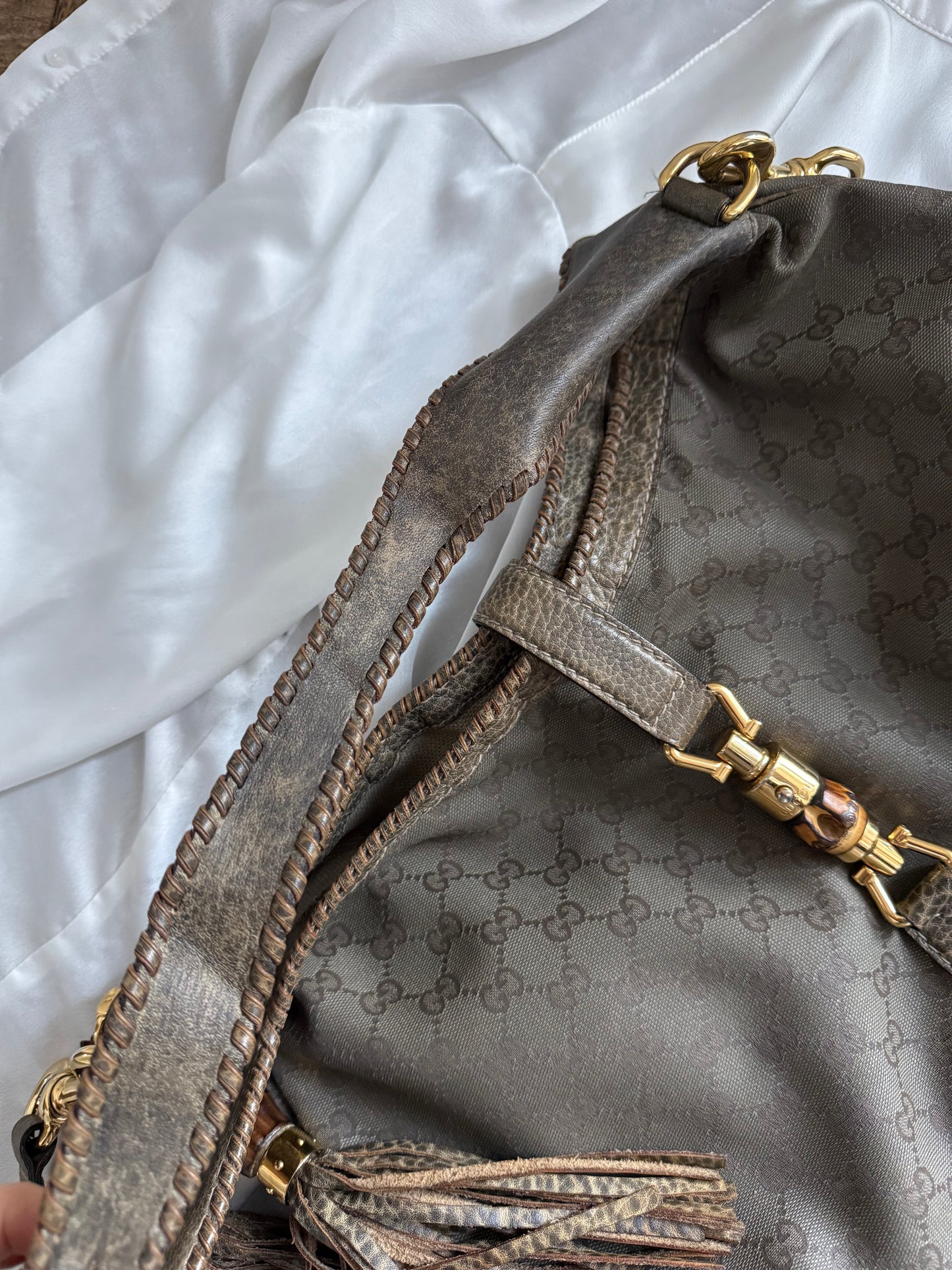 Gucci new Jackie hobo era Frida Giannini monogram khaki