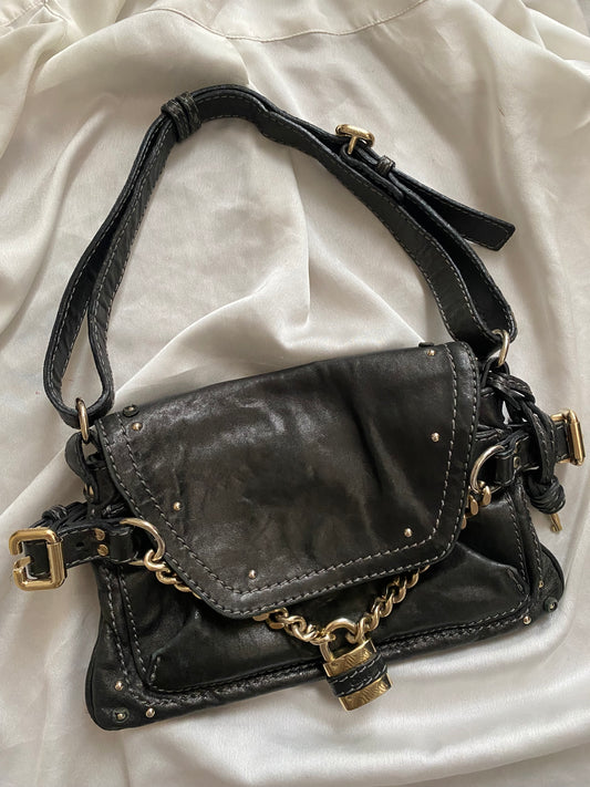 Chloé maxi lock black clutch bag