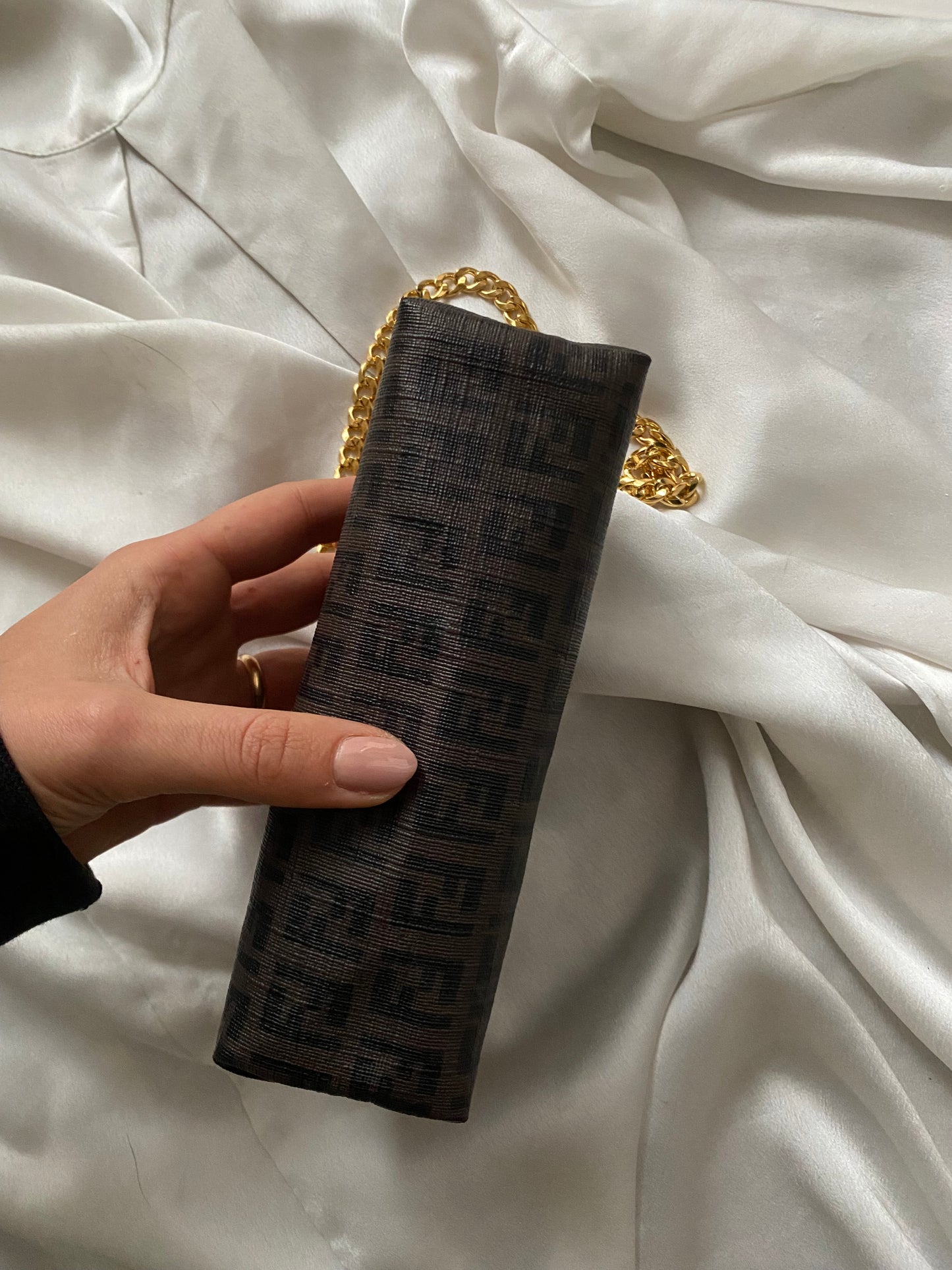 Fendi mini clutch bag zucchini monogram brown