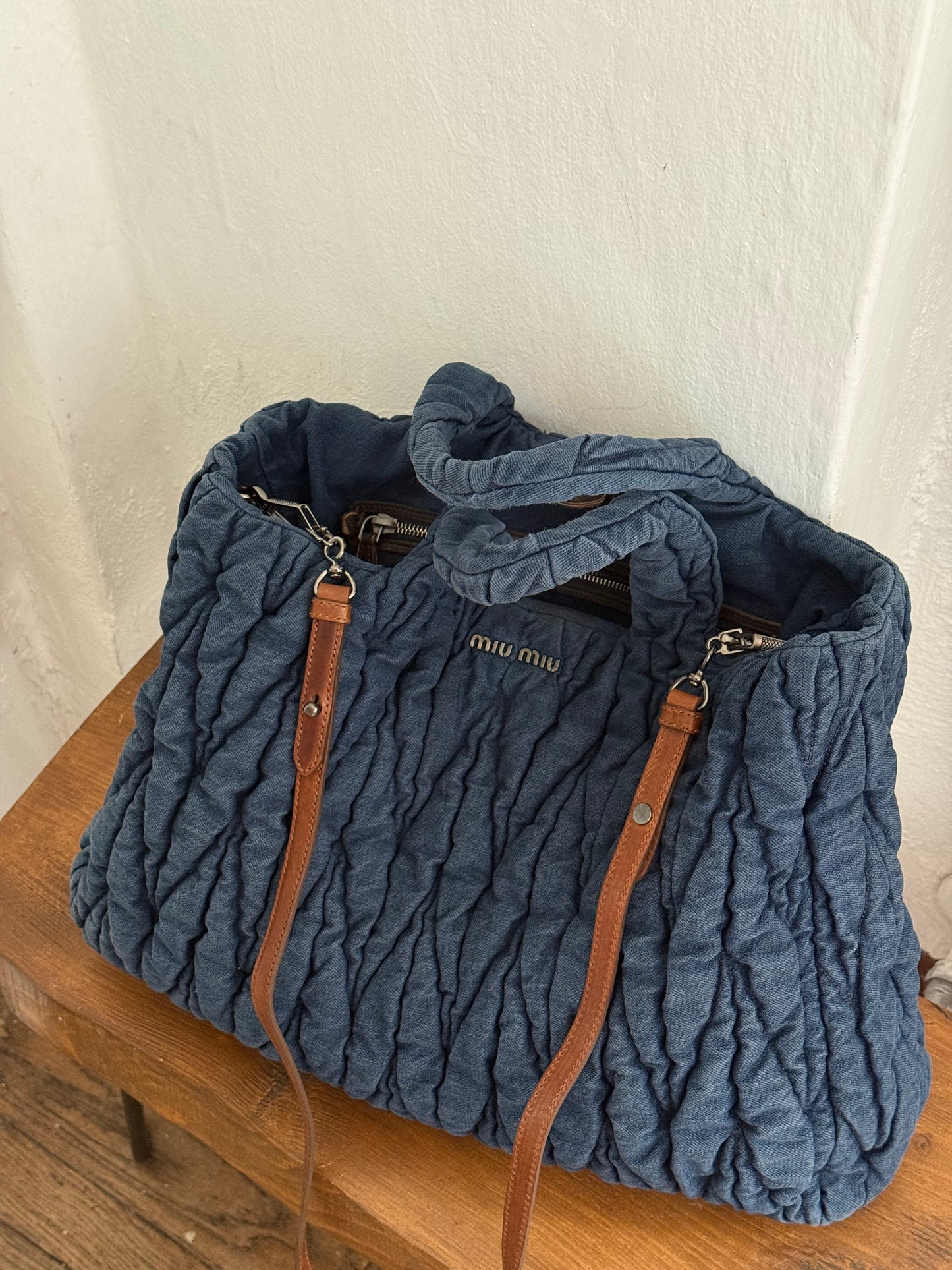 Miu Miu denim shopping tote