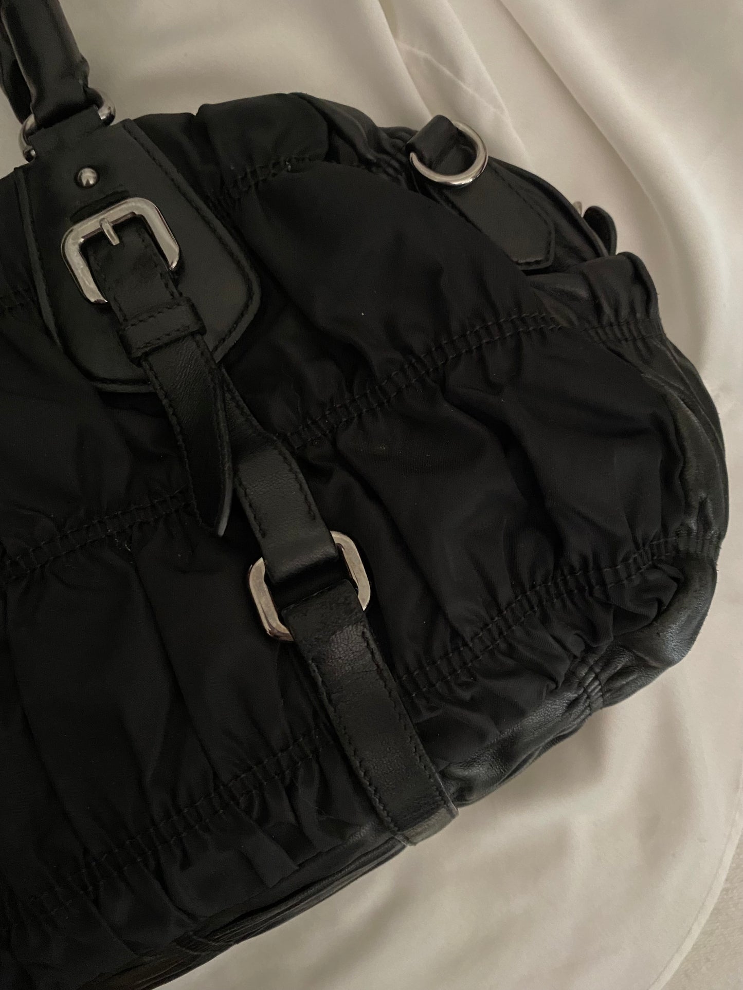 Prada pleated nylon and leather