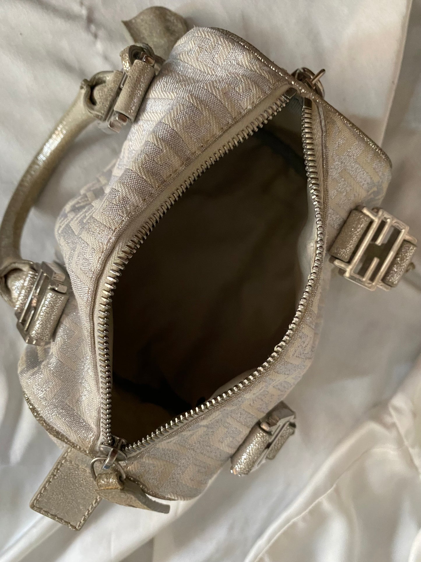 Fendi mini monogram zucchini bag in silver
