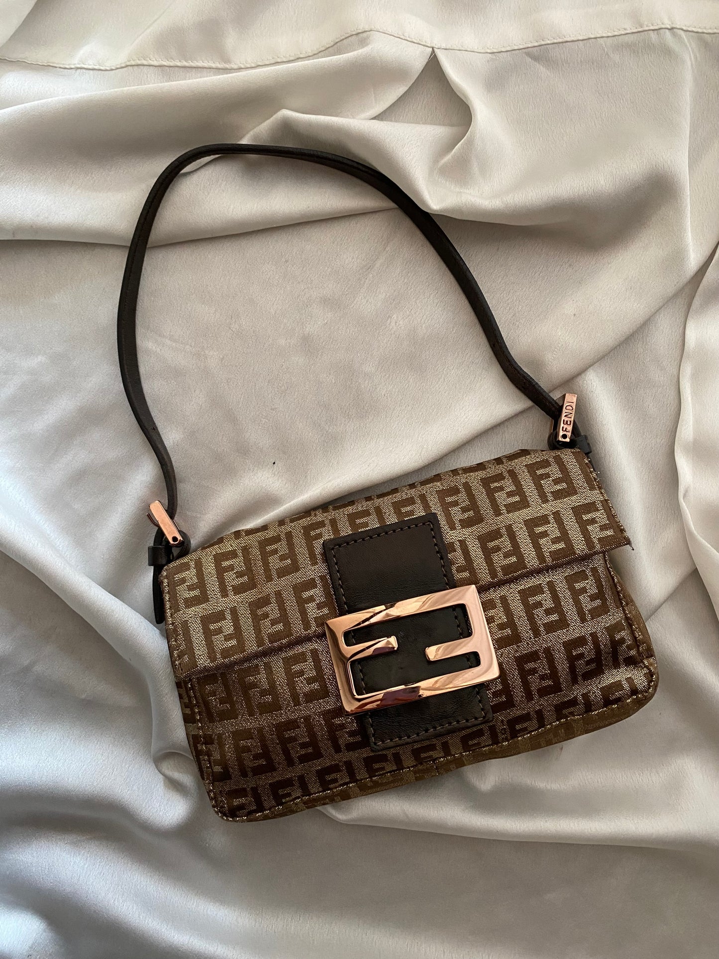 Fendi mini baguette shiny gold monogram zucchini