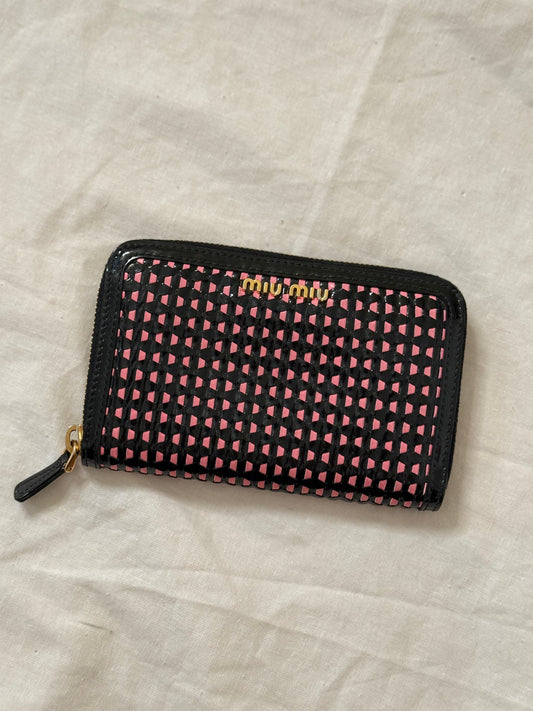 Miu miu portafoglio pelle verniciata nero e rosa