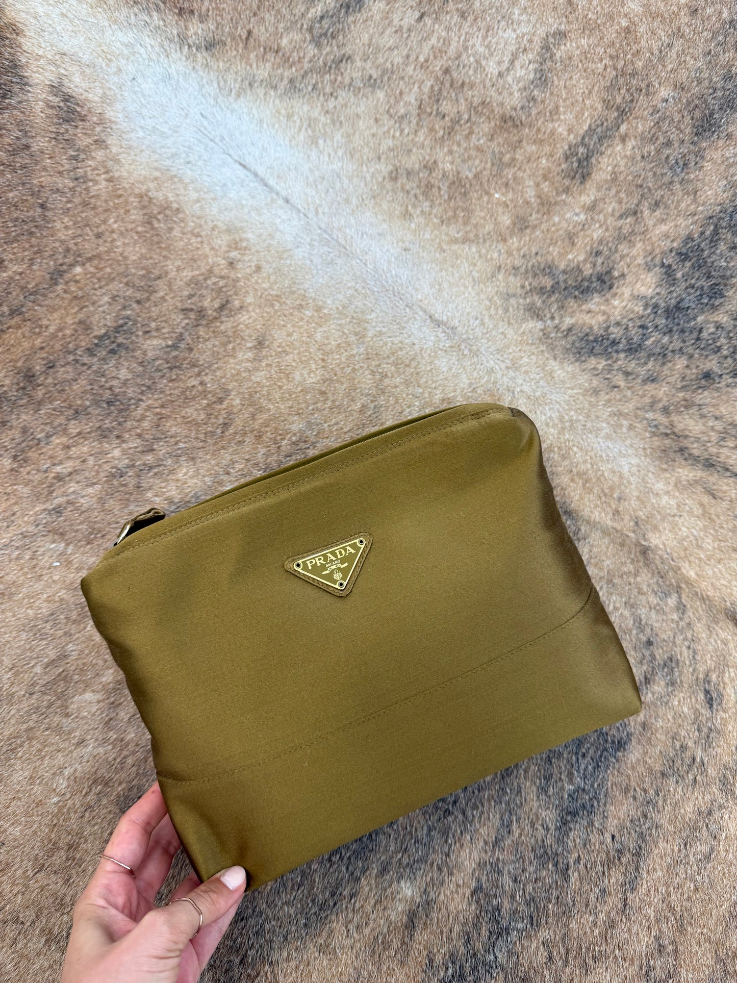 Prada tessuto pochette khaki gold