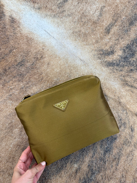 Prada tessuto pochette khaki gold