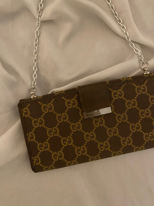 Gucci monogram brown &amp; beige clutch bag