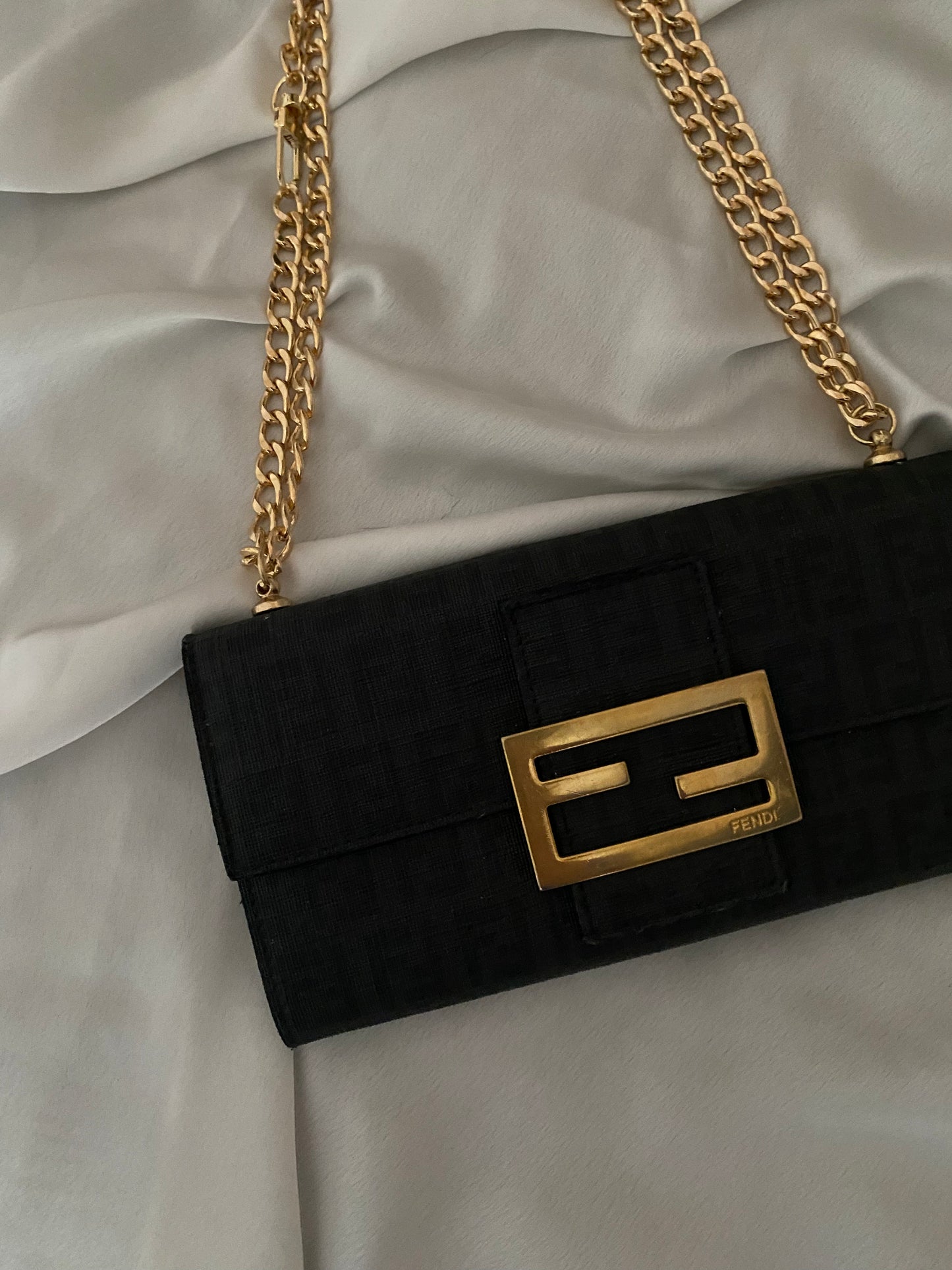 Fendi black monogram maxi logo clutch bag