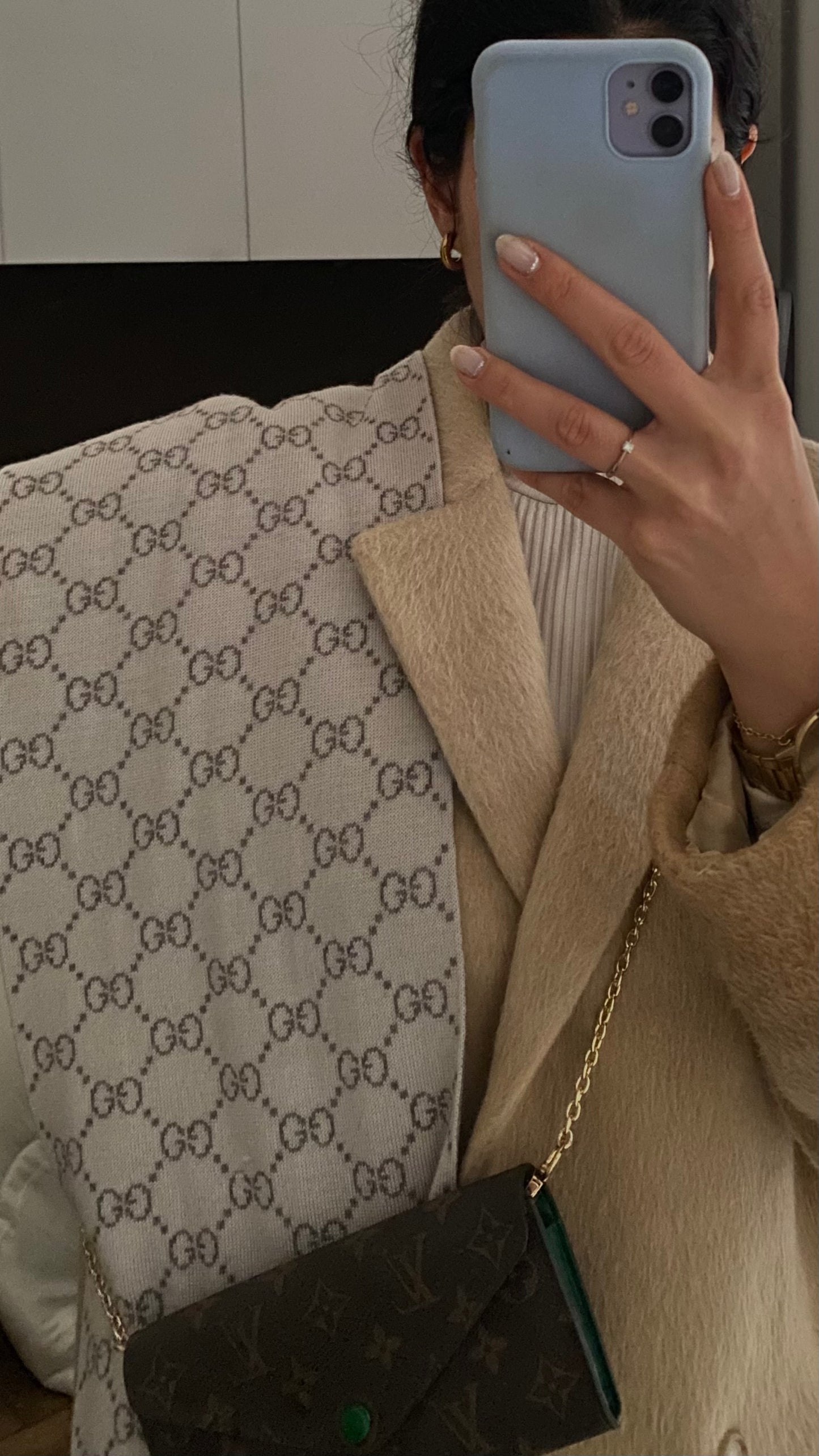 Louis Vuitton classic monogram clutch bag inside green