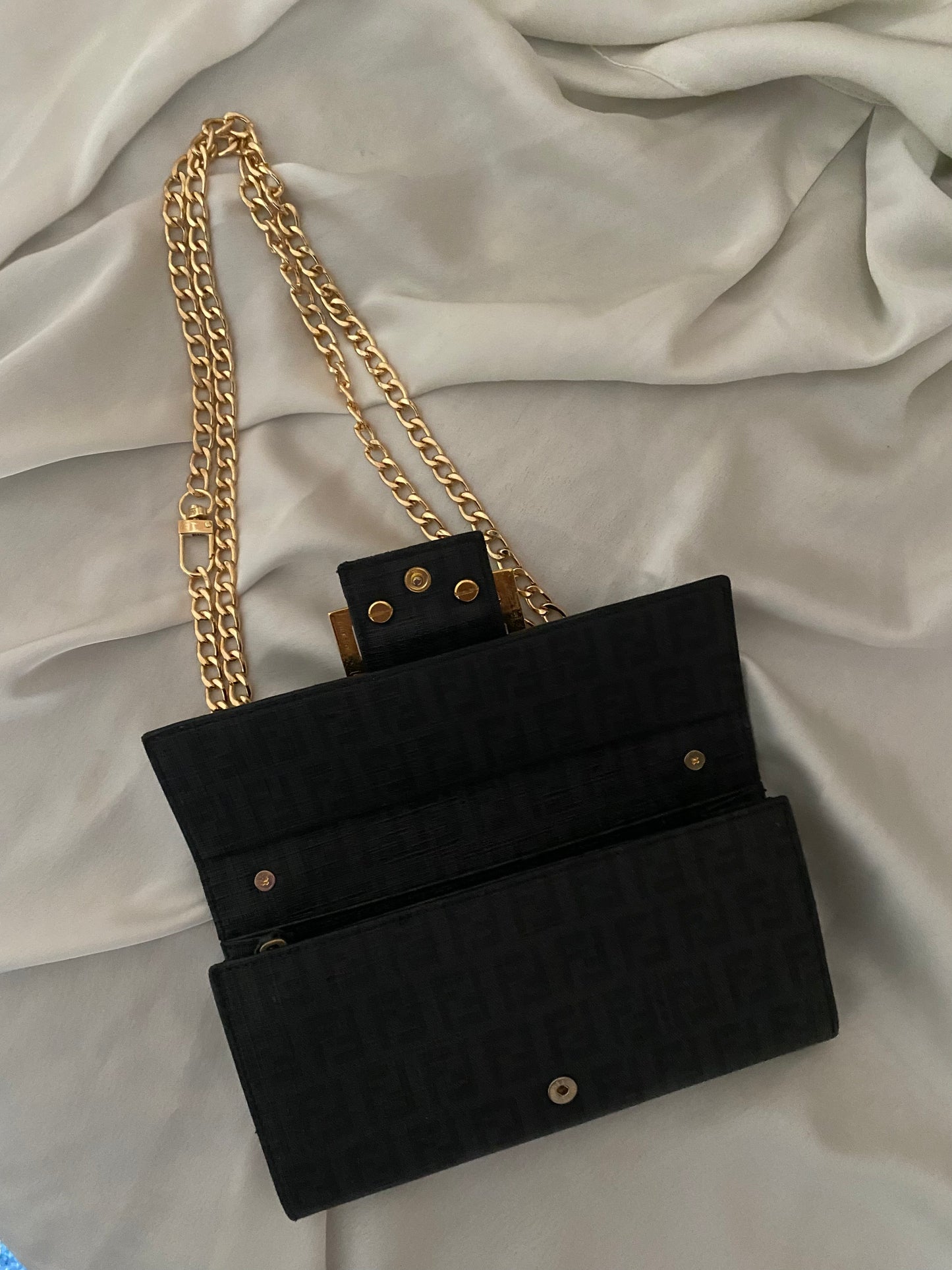 Fendi black monogram maxi logo clutch bag
