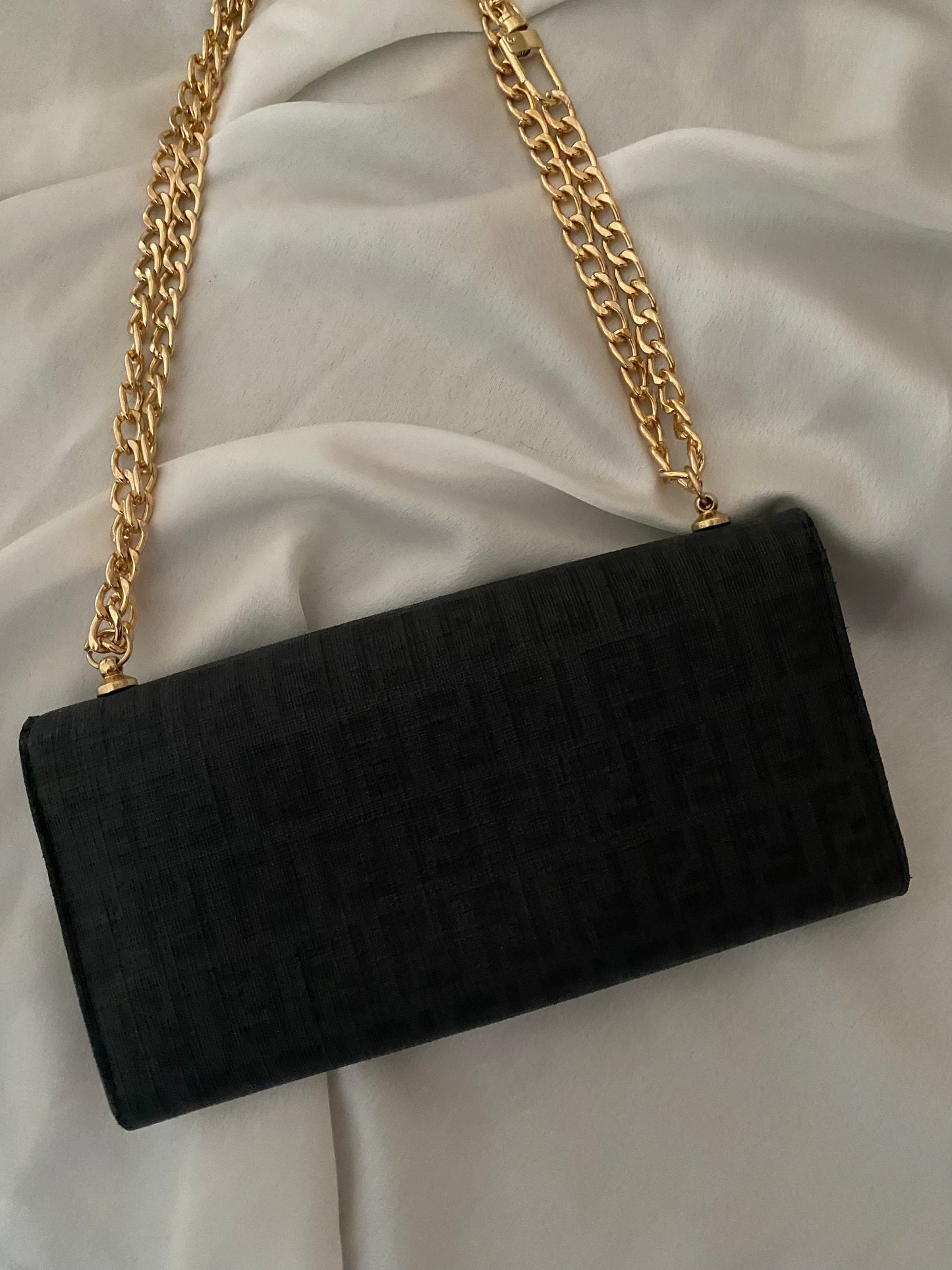 Fendi black monogram maxi logo clutch bag