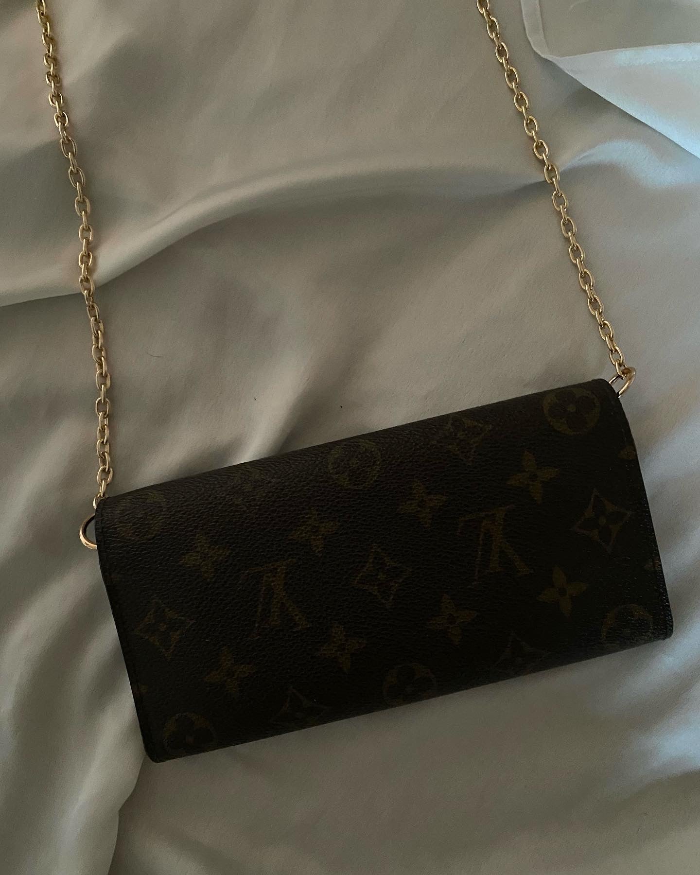 Louis Vuitton classic monogram clutch bag inside green