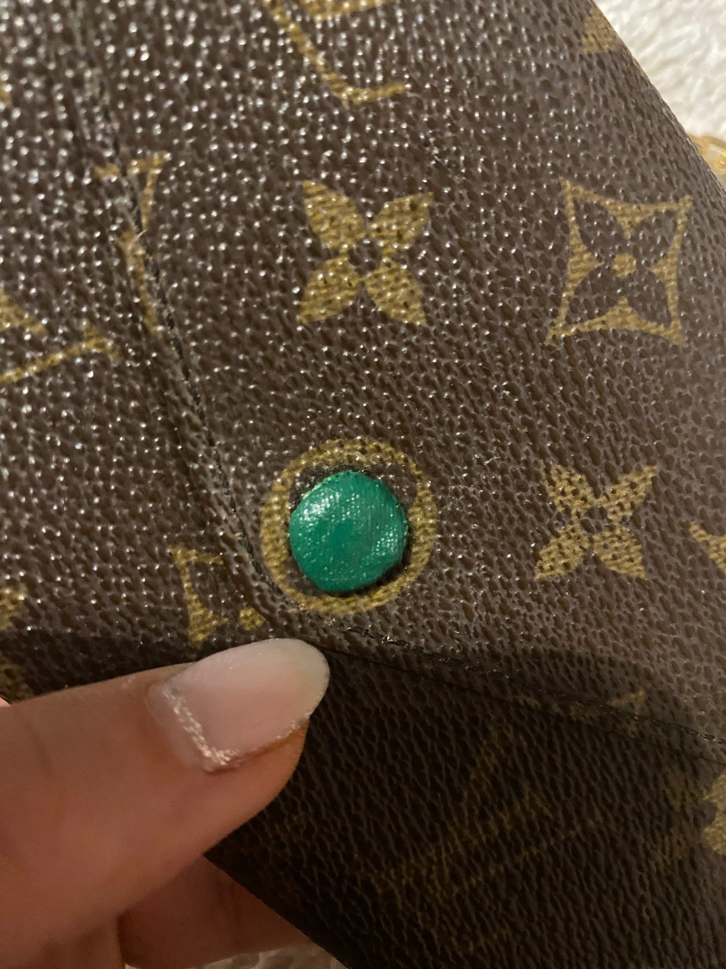 Louis Vuitton classic monogram clutch bag inside green
