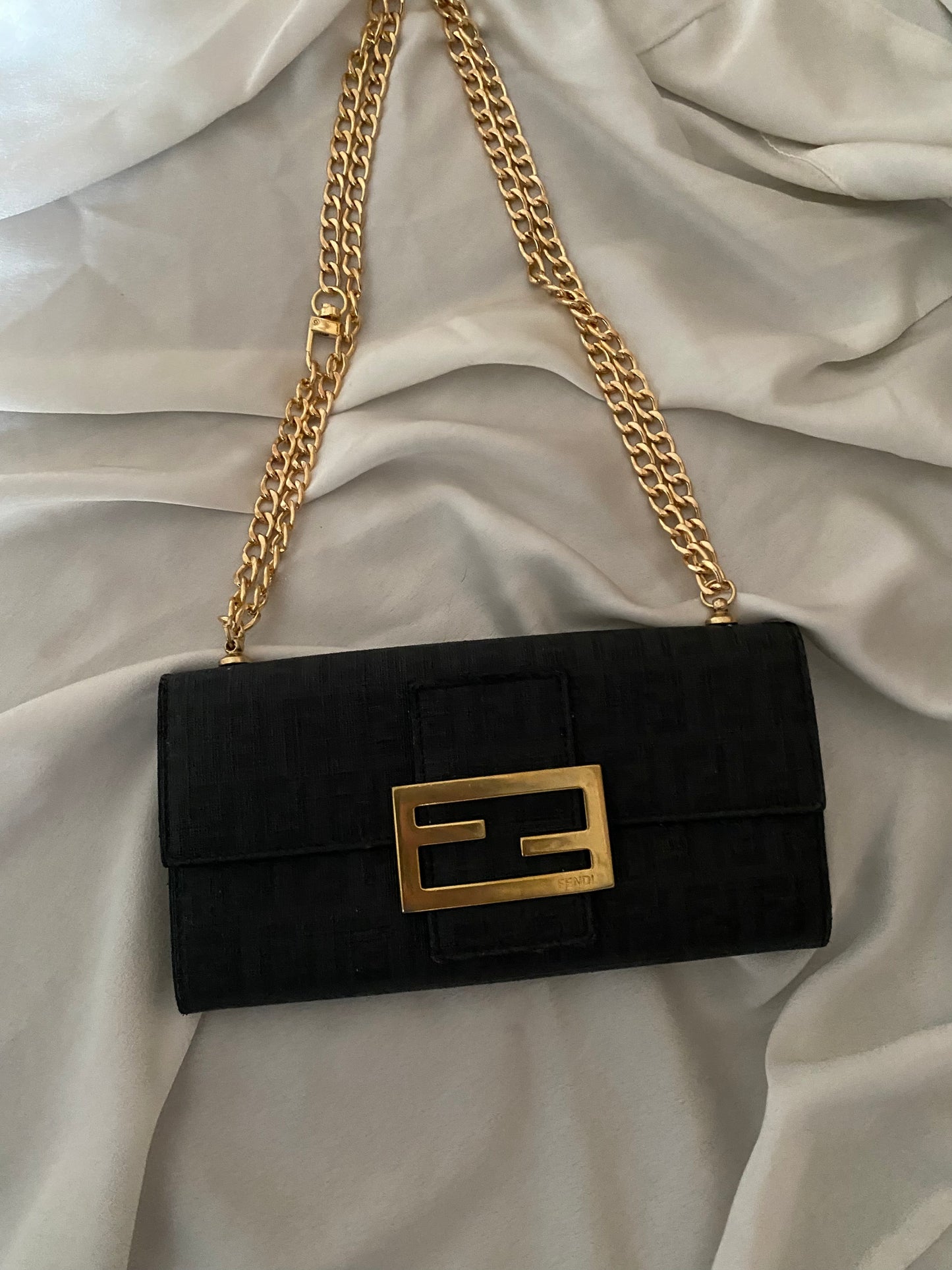 Fendi black monogram maxi logo clutch bag