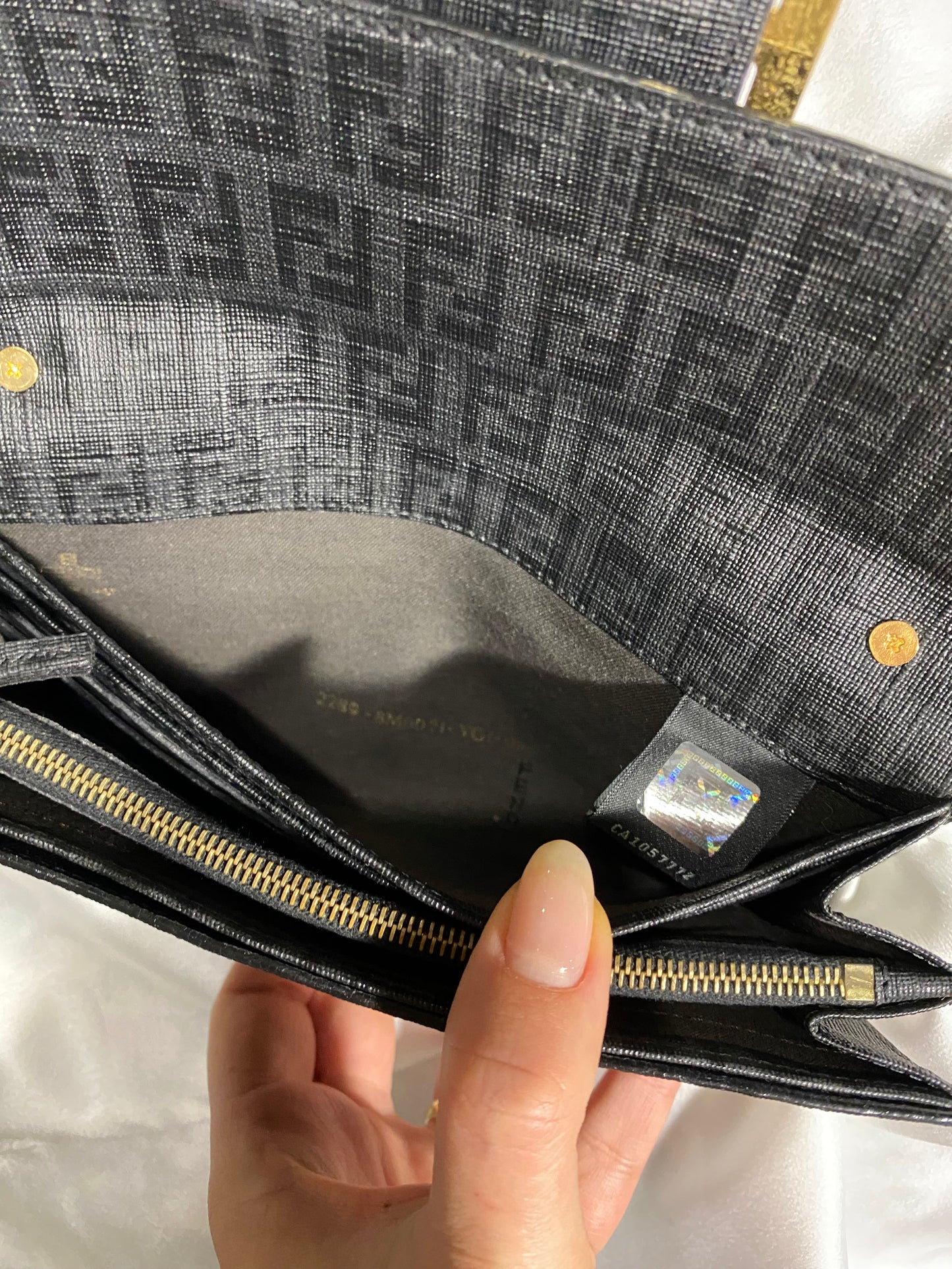 Fendi black monogram maxi logo clutch bag
