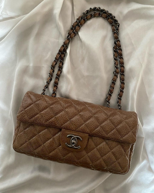 Chanel Classic Flap Tan Brown marble effect