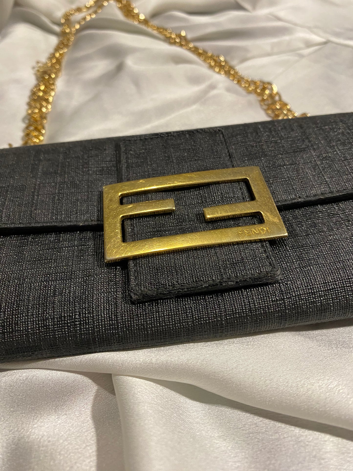Fendi black monogram maxi logo clutch bag