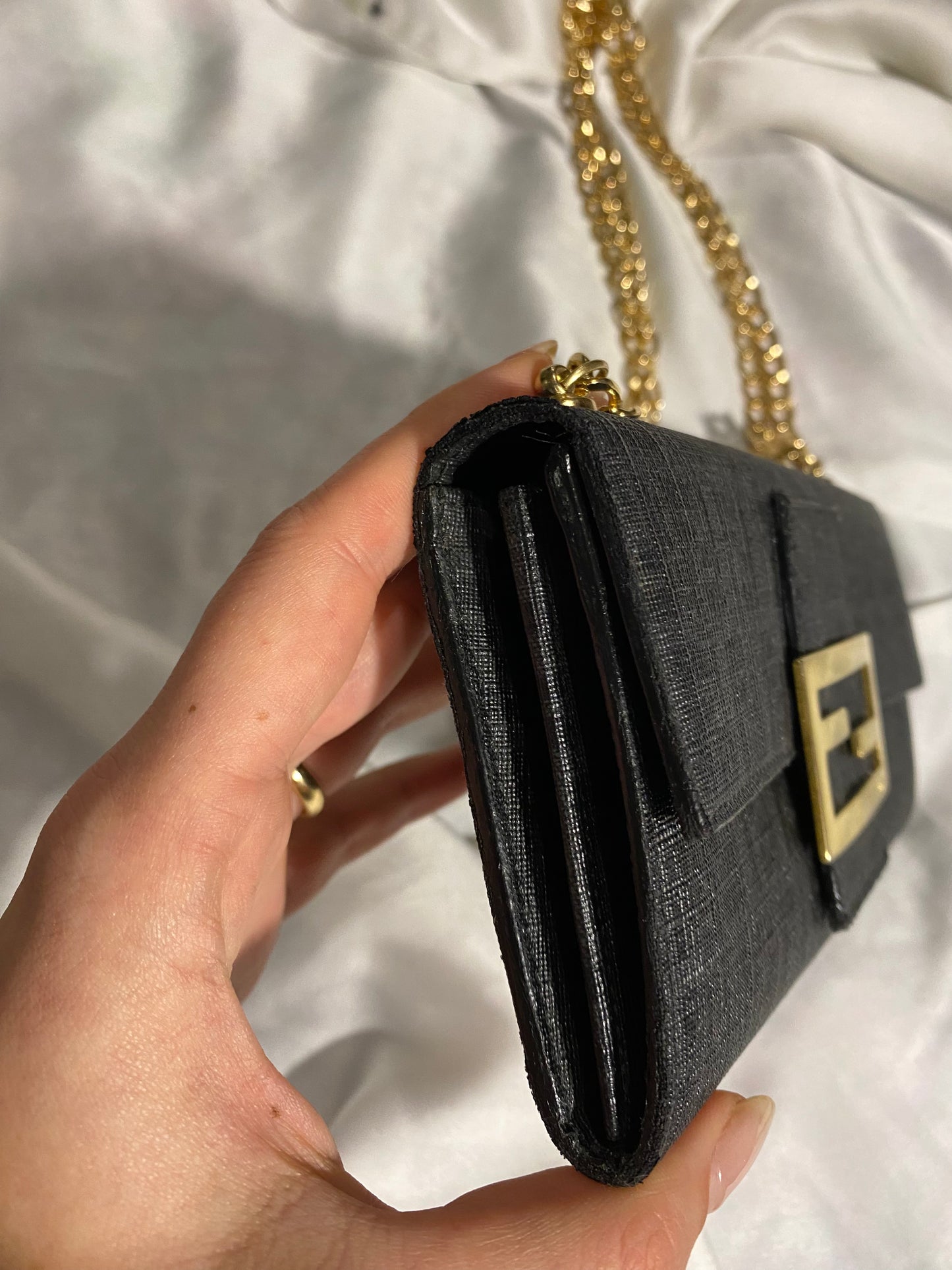Fendi black monogram maxi logo clutch bag