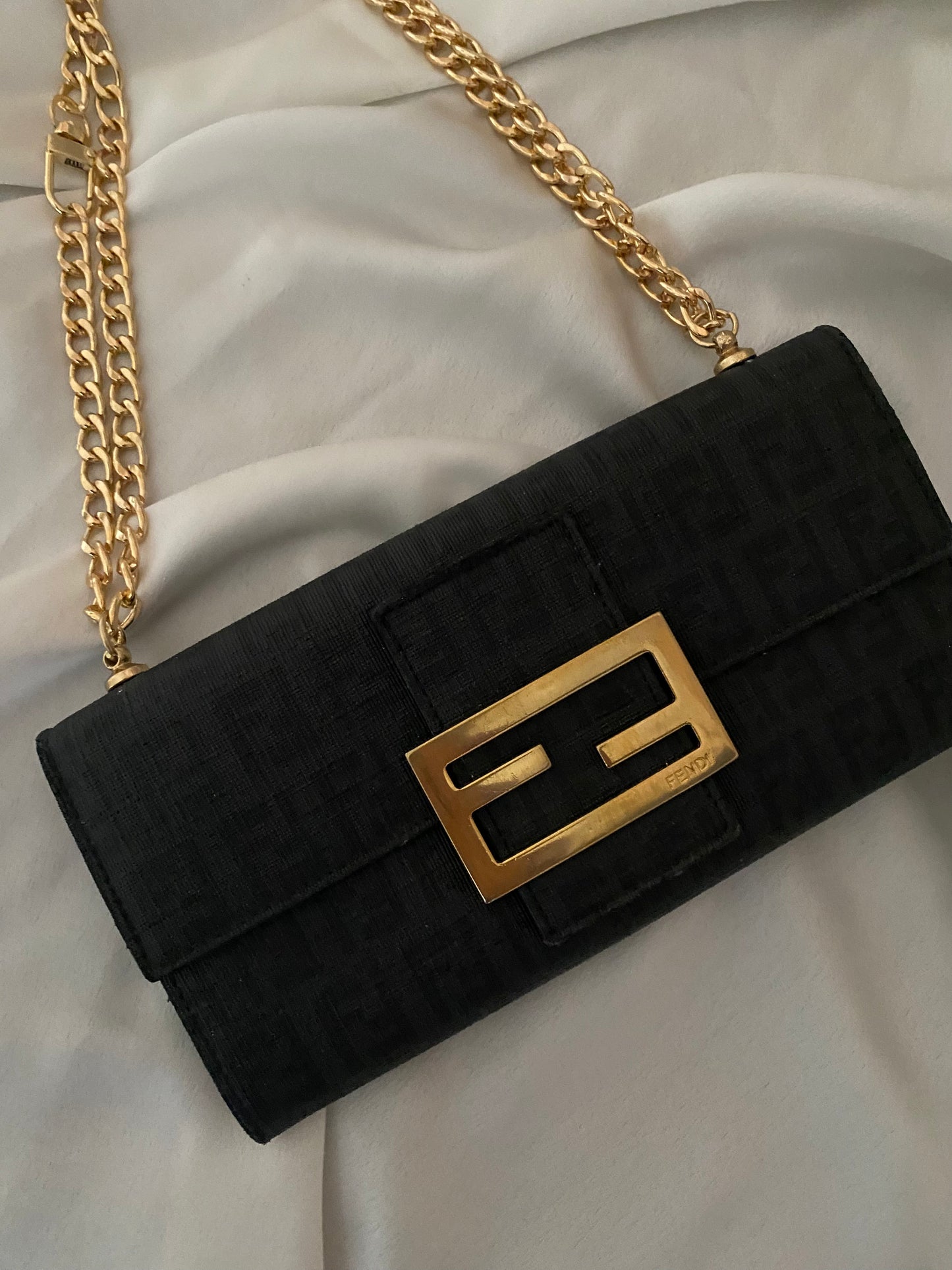 Fendi black monogram maxi logo clutch bag