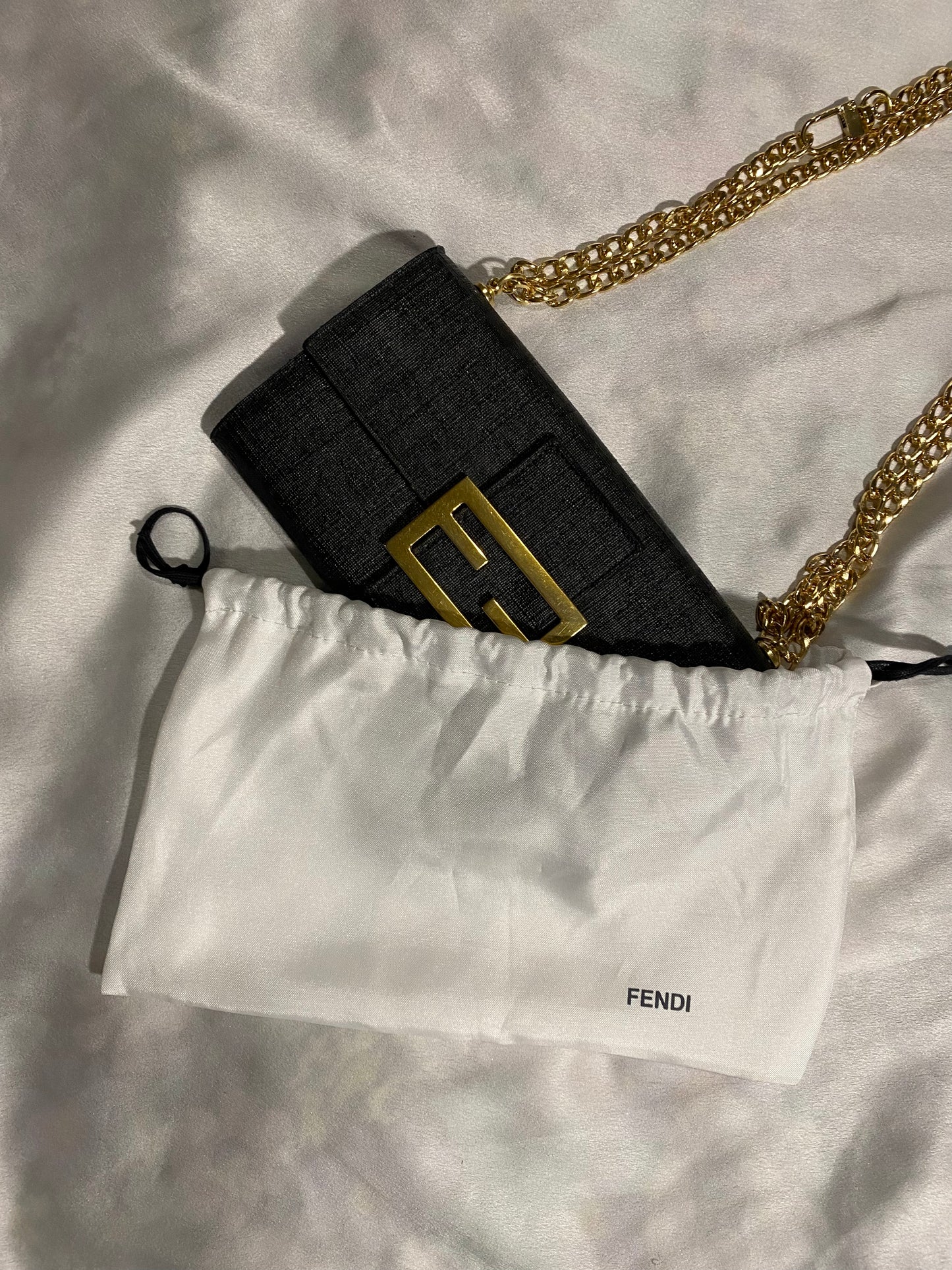 Fendi black monogram maxi logo clutch bag